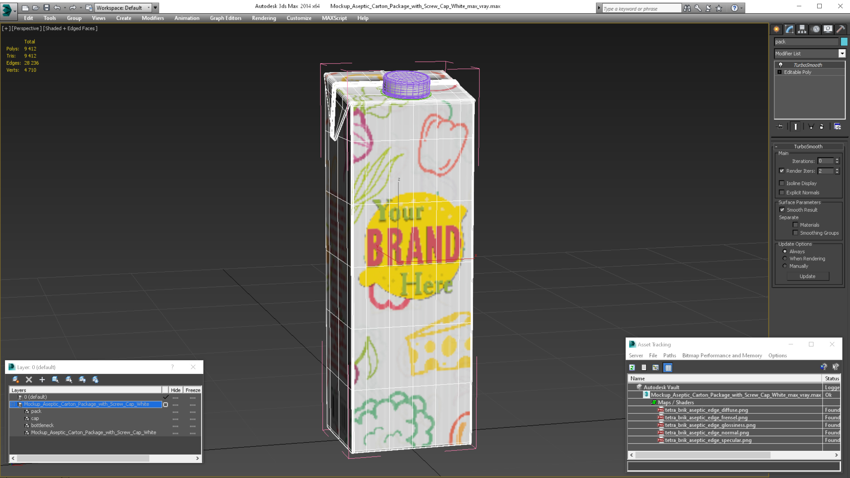 3D model Mockup Aseptic Carton Package with Screw Cap White