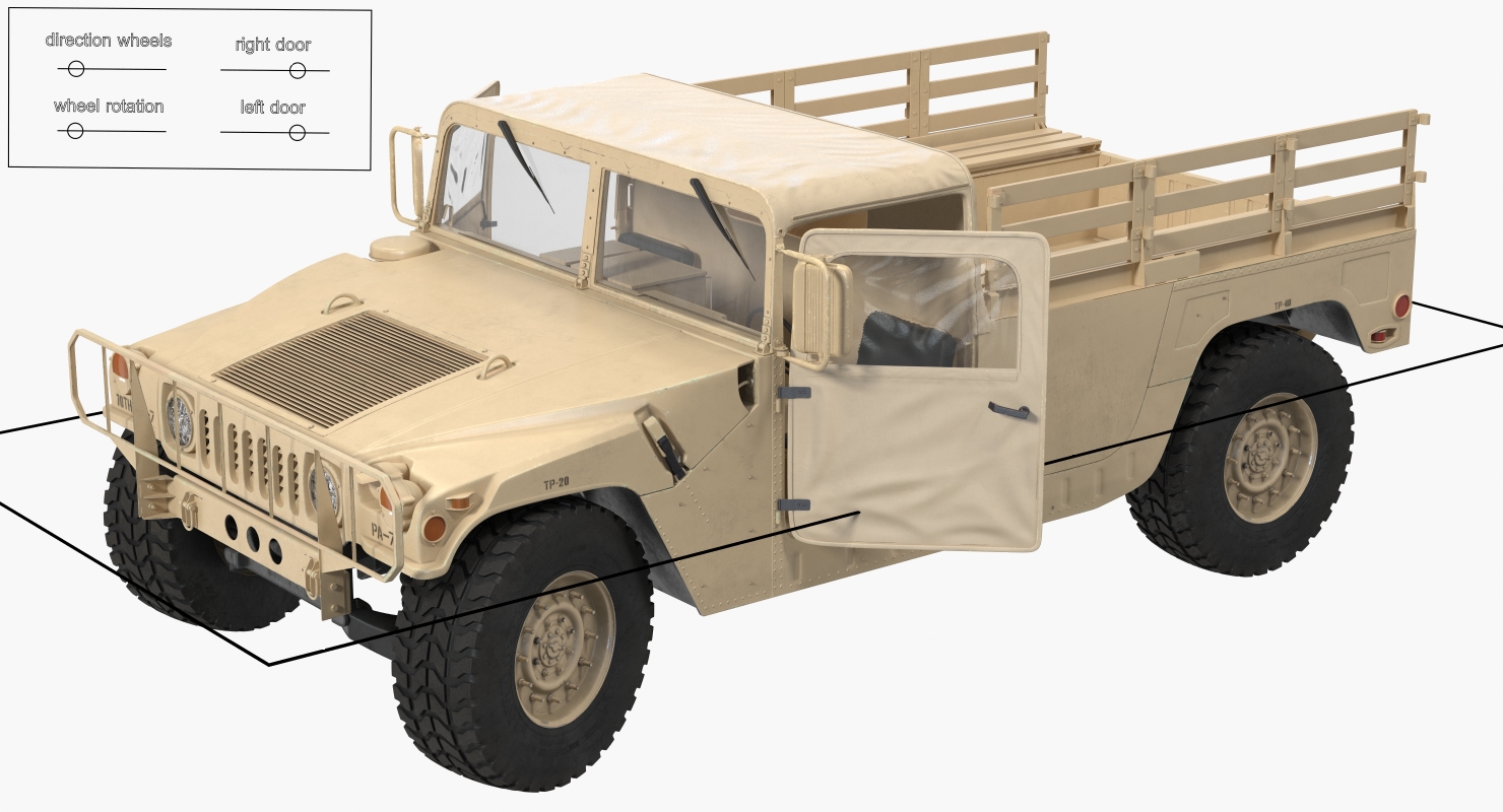 Military Cargo Troop Carrier HMMWV m1038 Rigged Desert 3D model
