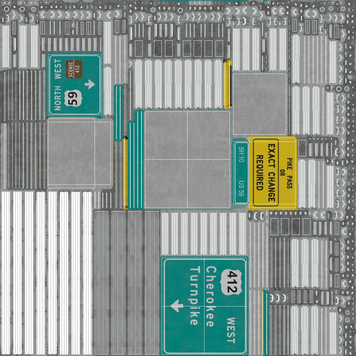 Highway Gantry with Direction Signs Game Ready, view 11