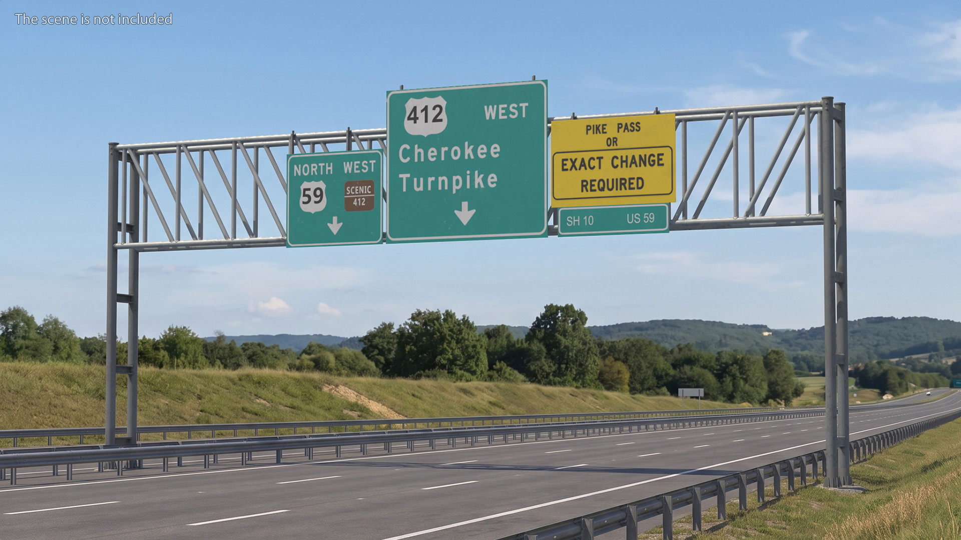 Highway Gantry with Direction Signs Game Ready