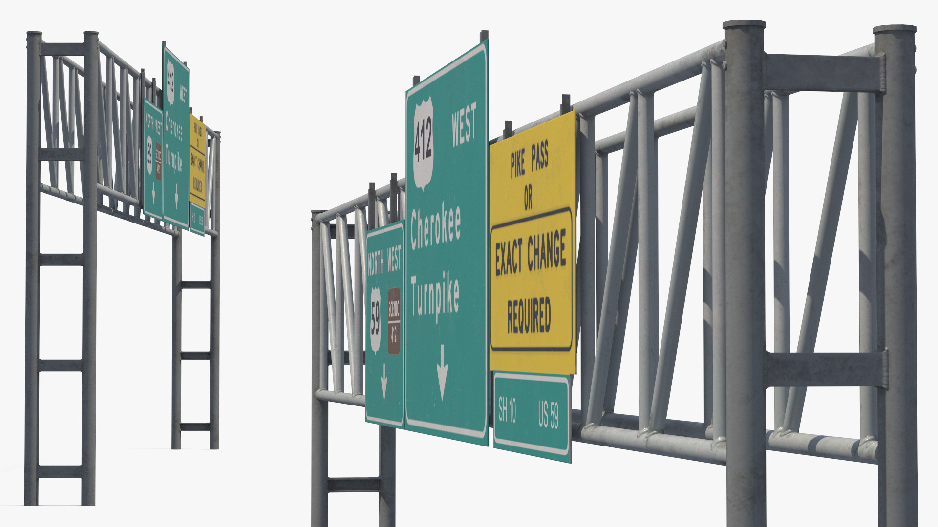 Highway Gantry with Direction Signs Game Ready, view 4