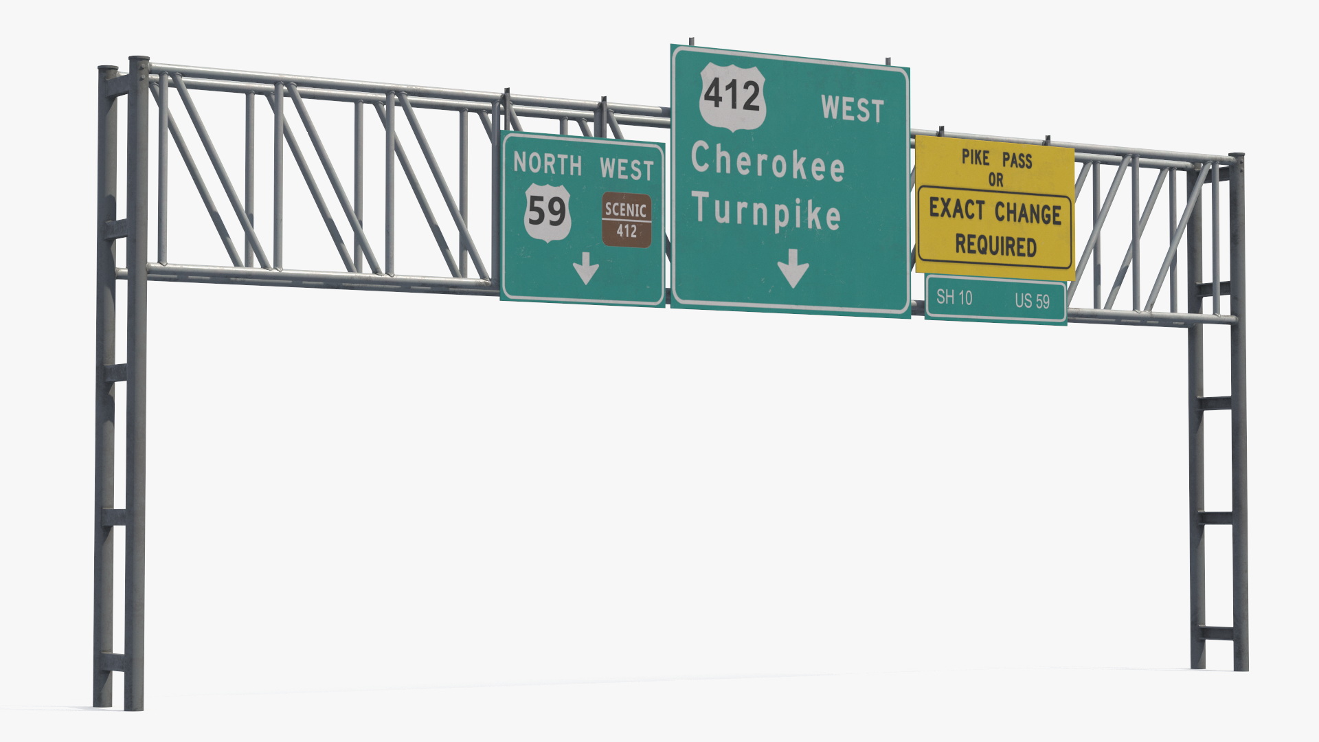 Highway Gantry with Direction Signs Game Ready, view 2