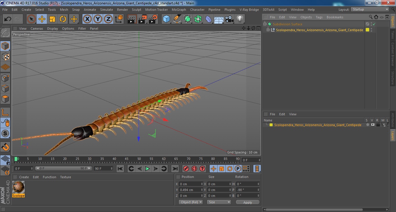 3D Scolopendra Heros Arizonensis Arizona Giant Centipede model