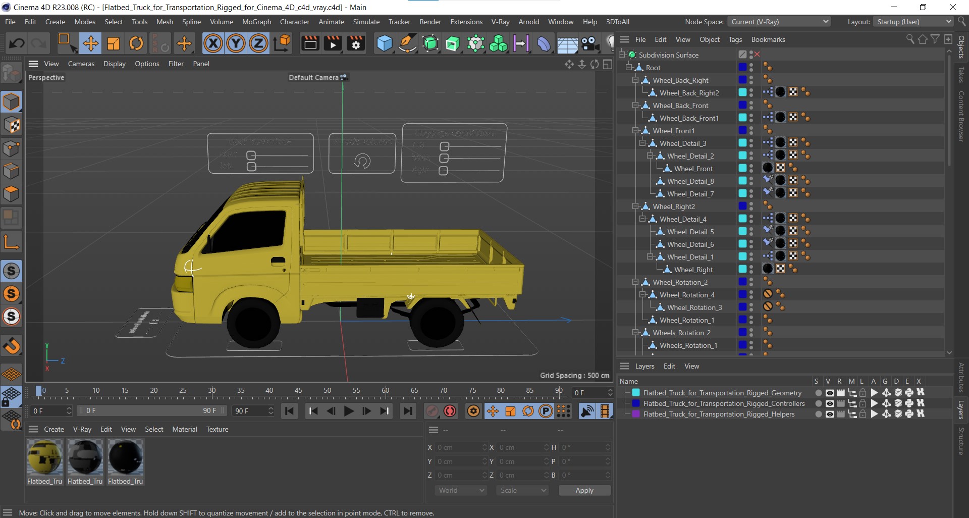 3D Flatbed Truck for Transportation Rigged for Cinema 4D model