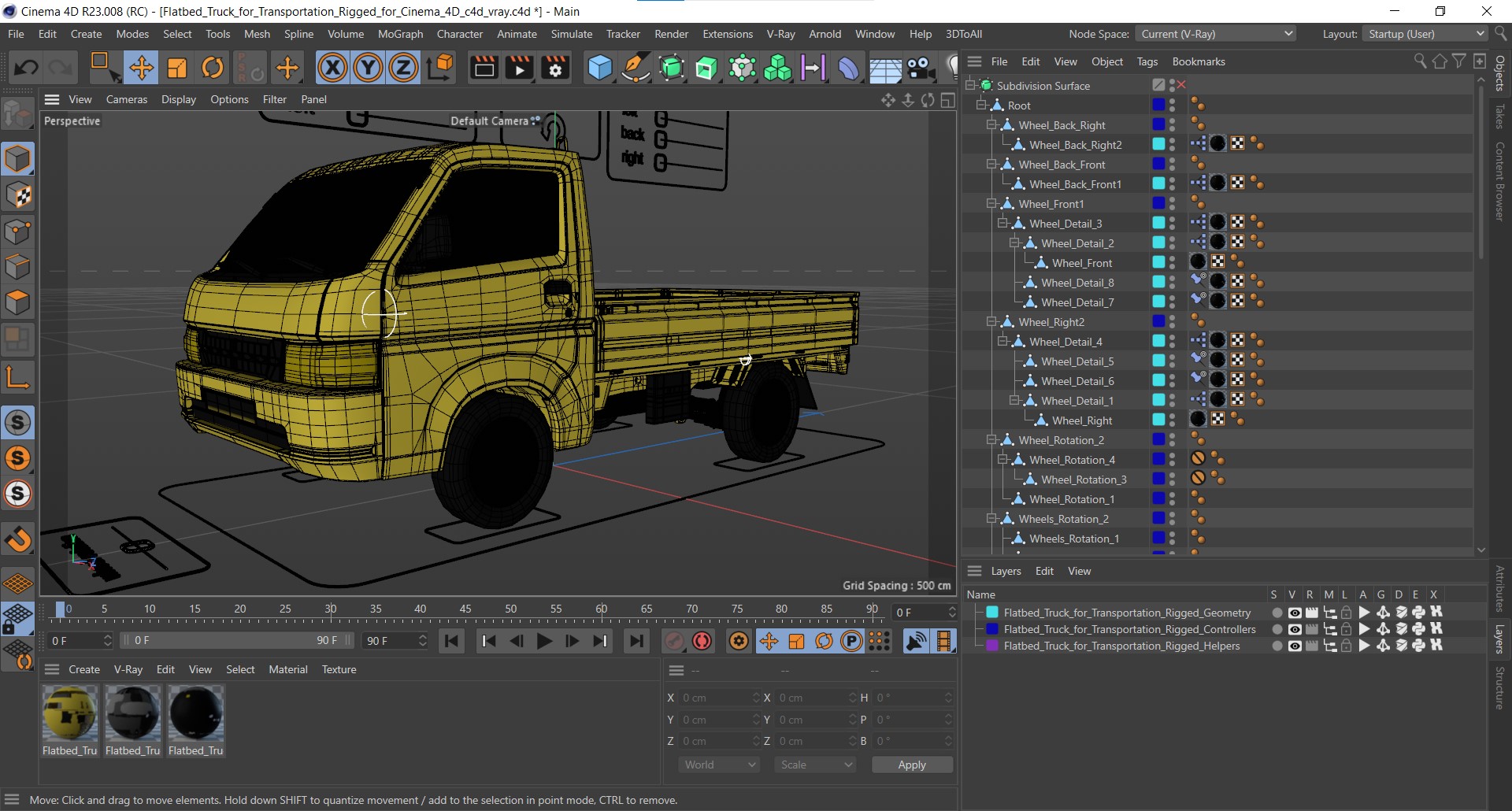 3D Flatbed Truck for Transportation Rigged for Cinema 4D model