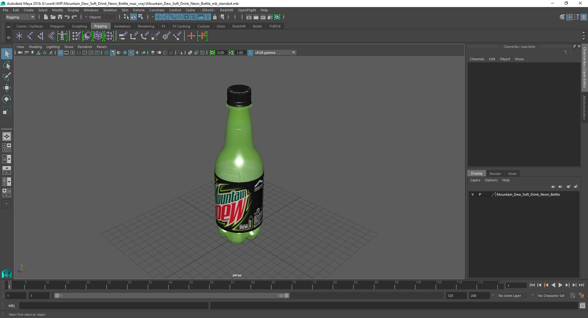 3D model Mountain Dew Soft Drink Neon Bottle