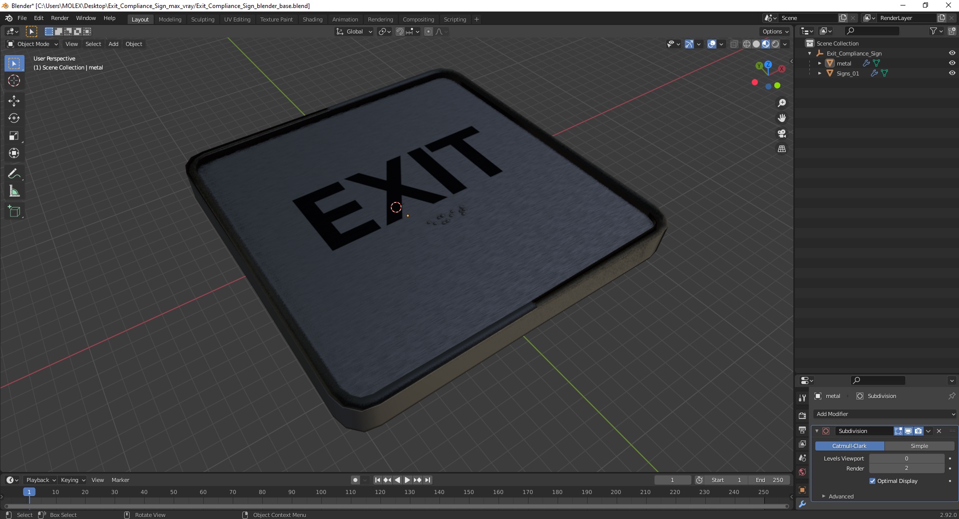 3D model Exit Compliance Sign