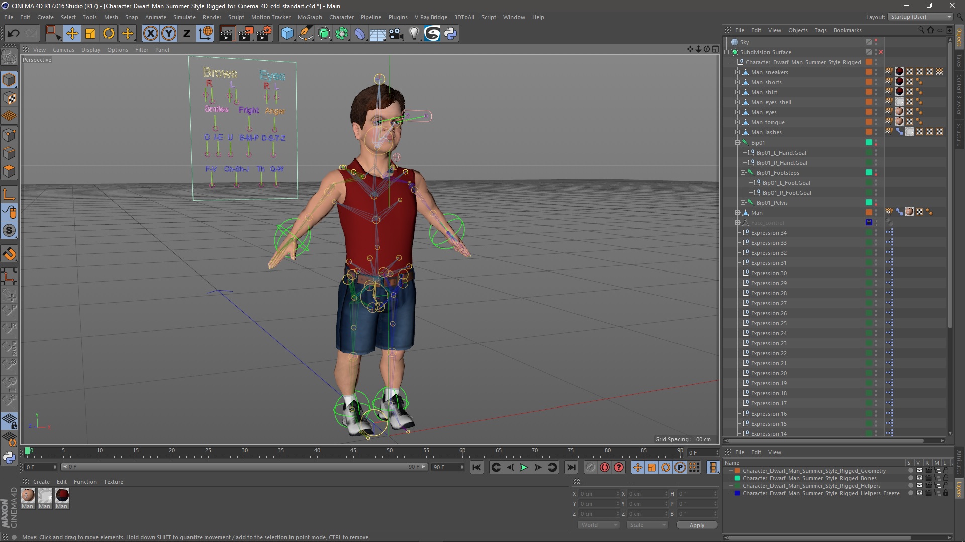 3D Character Dwarf Man Summer Style Rigged for Cinema 4D model