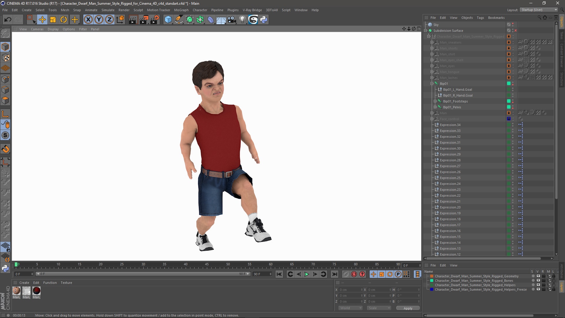 3D Character Dwarf Man Summer Style Rigged for Cinema 4D model