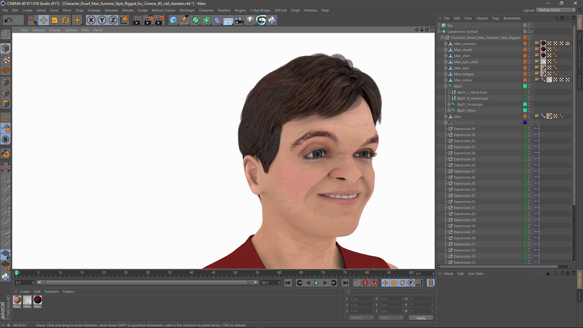 3D Character Dwarf Man Summer Style Rigged for Cinema 4D model