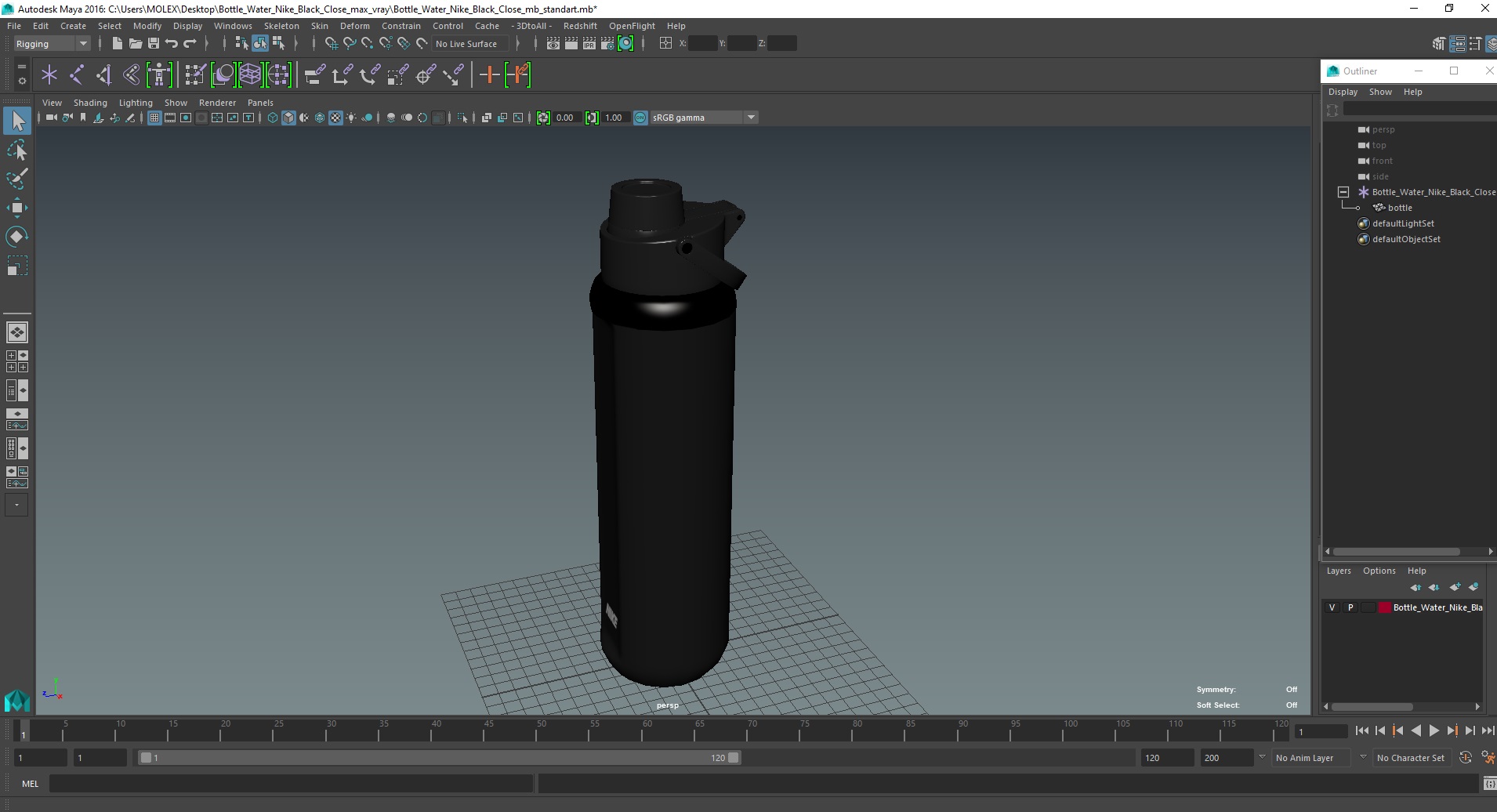 Bottle Water Nike Black Close 3D model