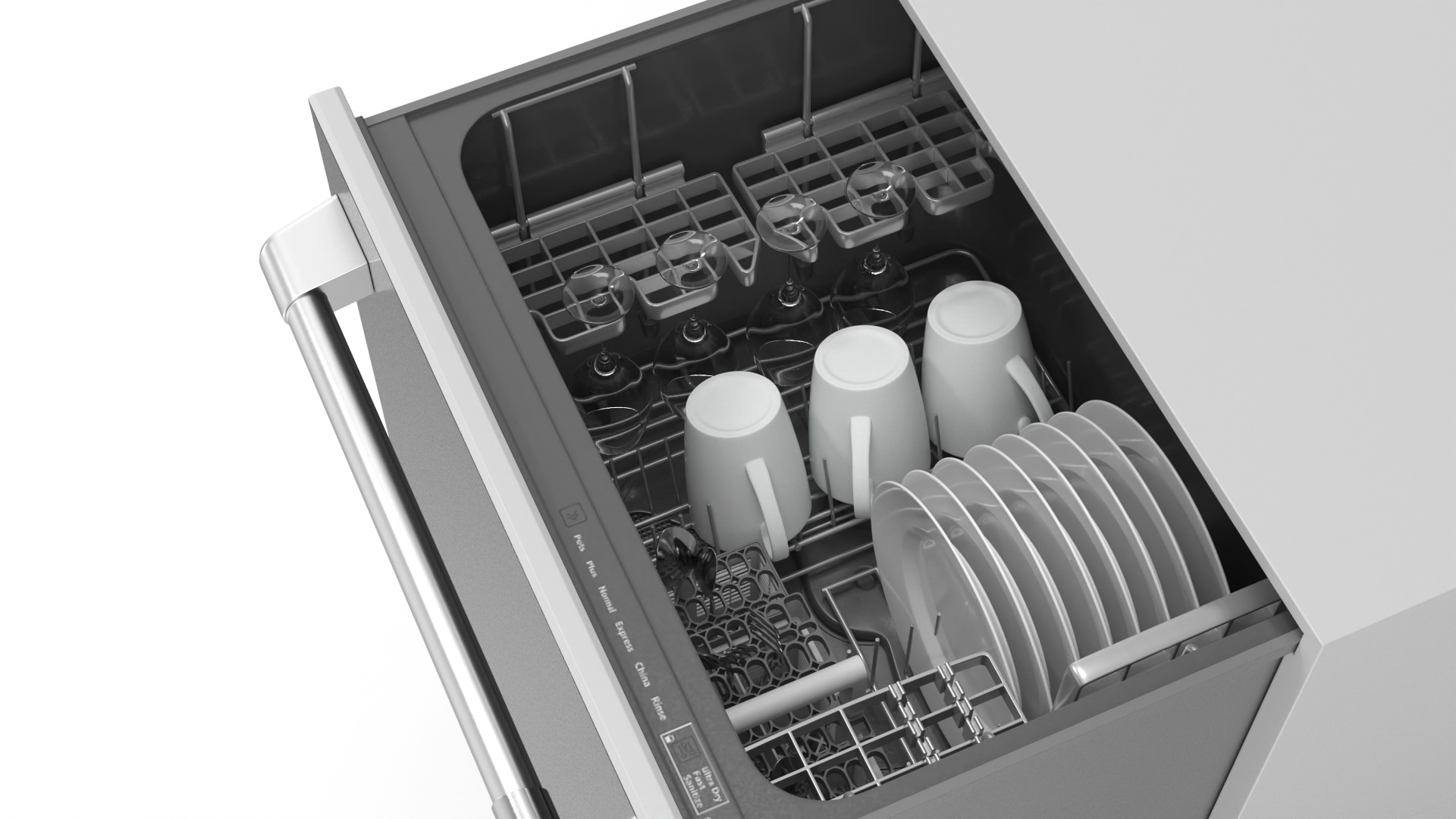 3D Double Drawer Dishwasher with Dishes