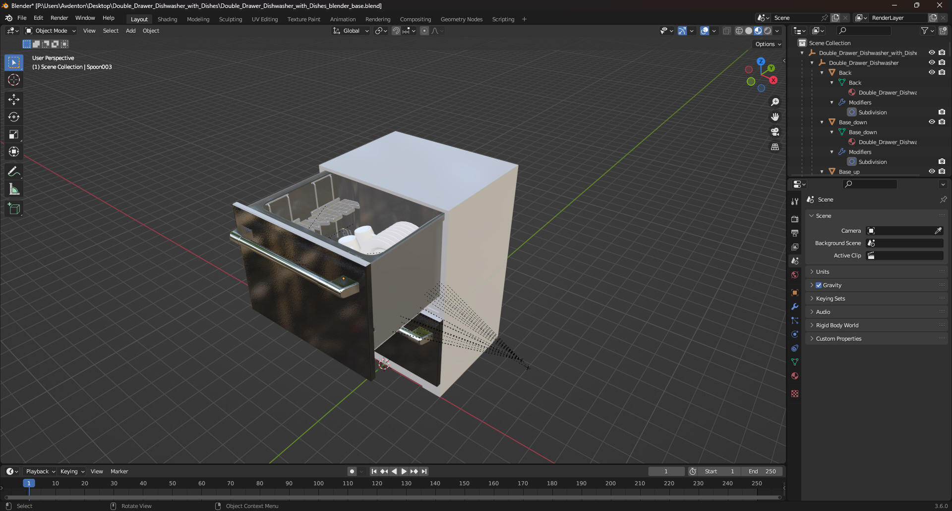 3D Double Drawer Dishwasher with Dishes