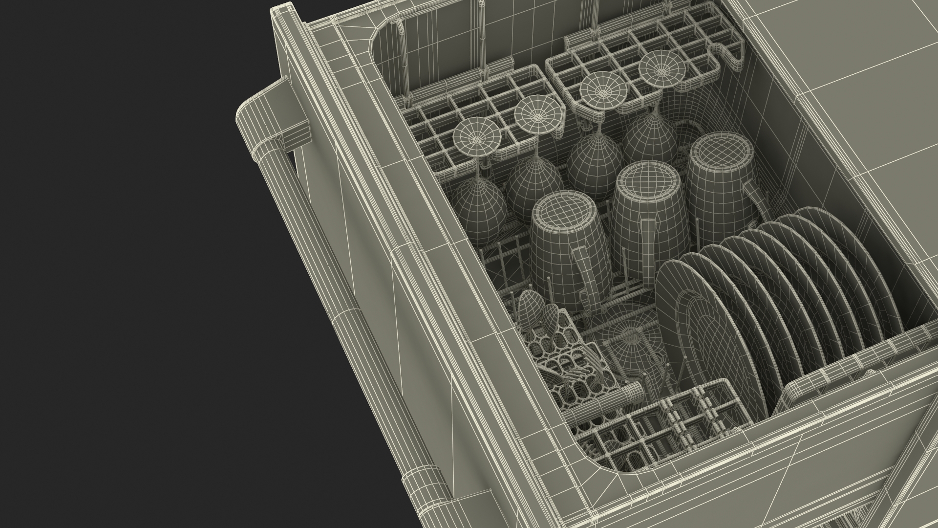 3D Double Drawer Dishwasher with Dishes