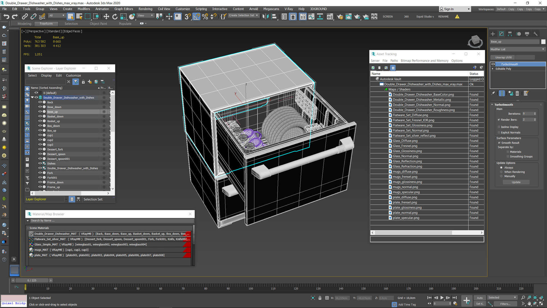 3D Double Drawer Dishwasher with Dishes