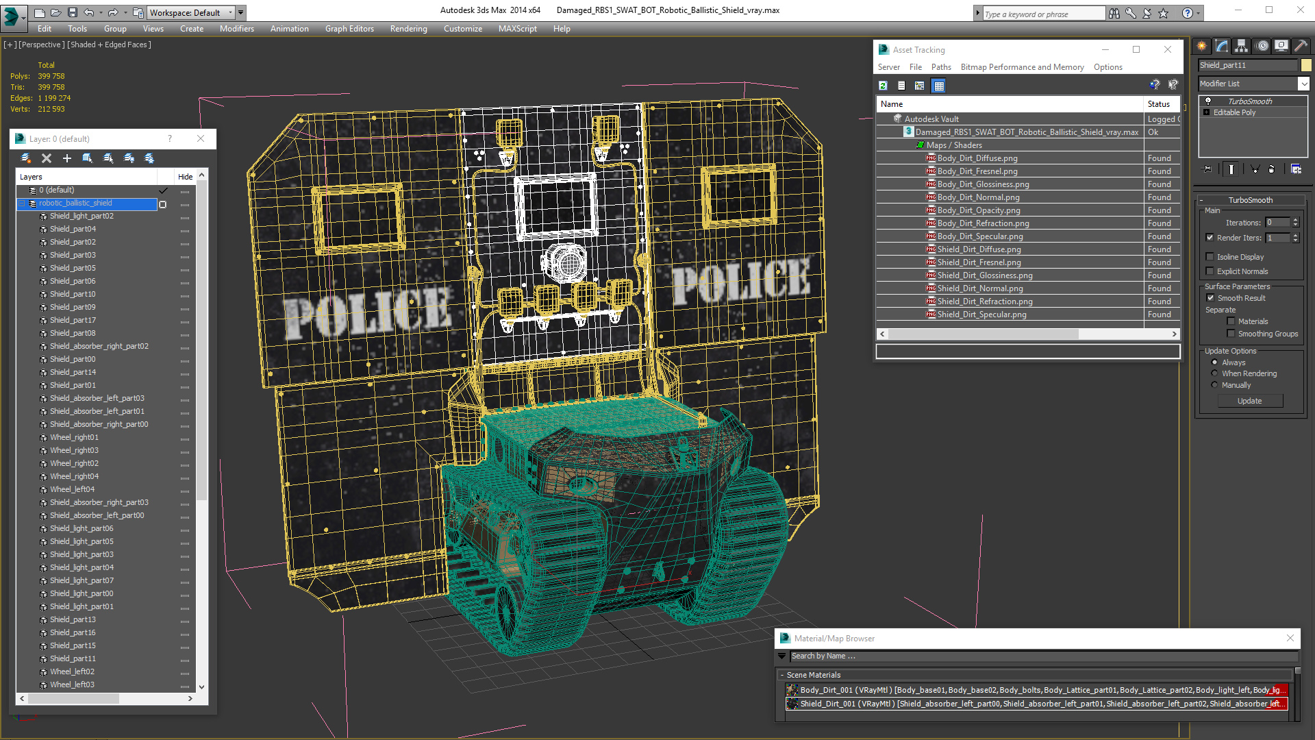 3D Damaged RBS1 SWAT BOT Robotic Ballistic Shield
