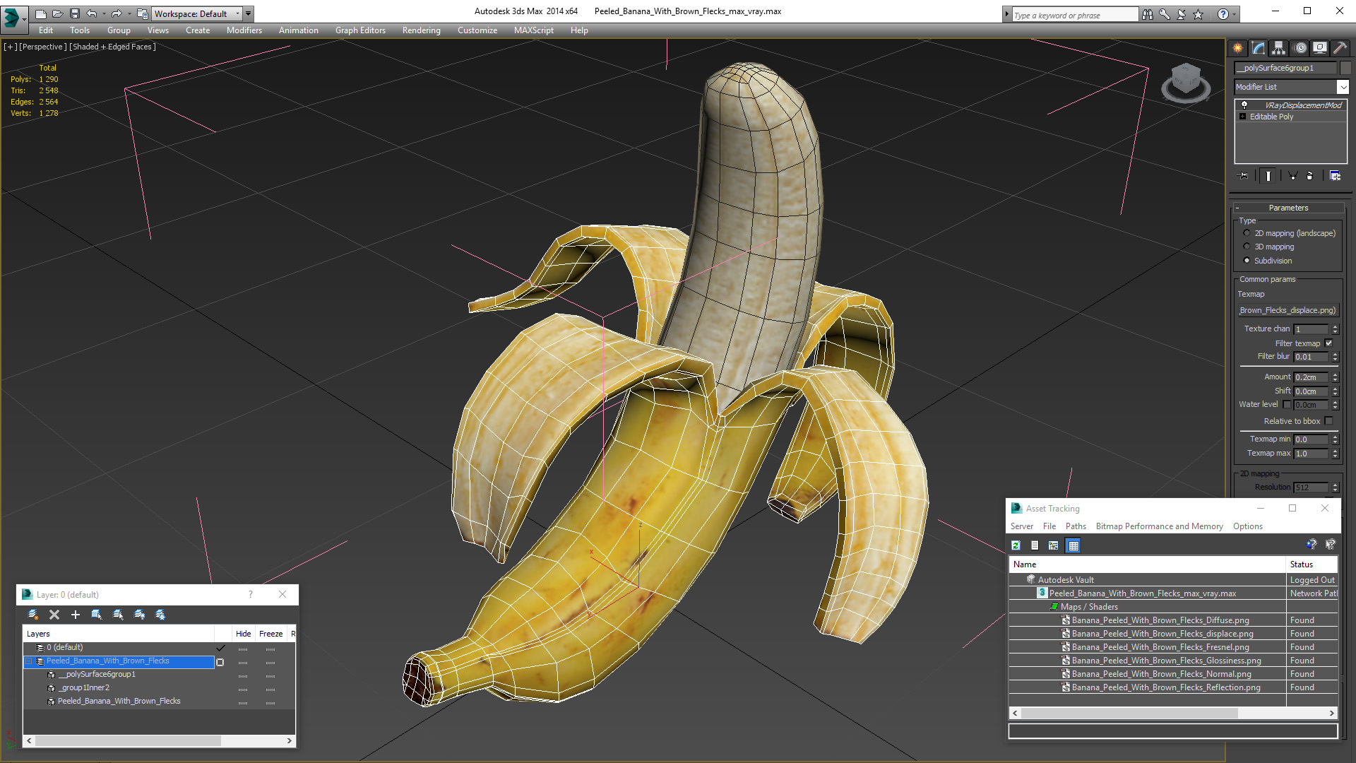 3D Peeled Banana With Brown Flecks