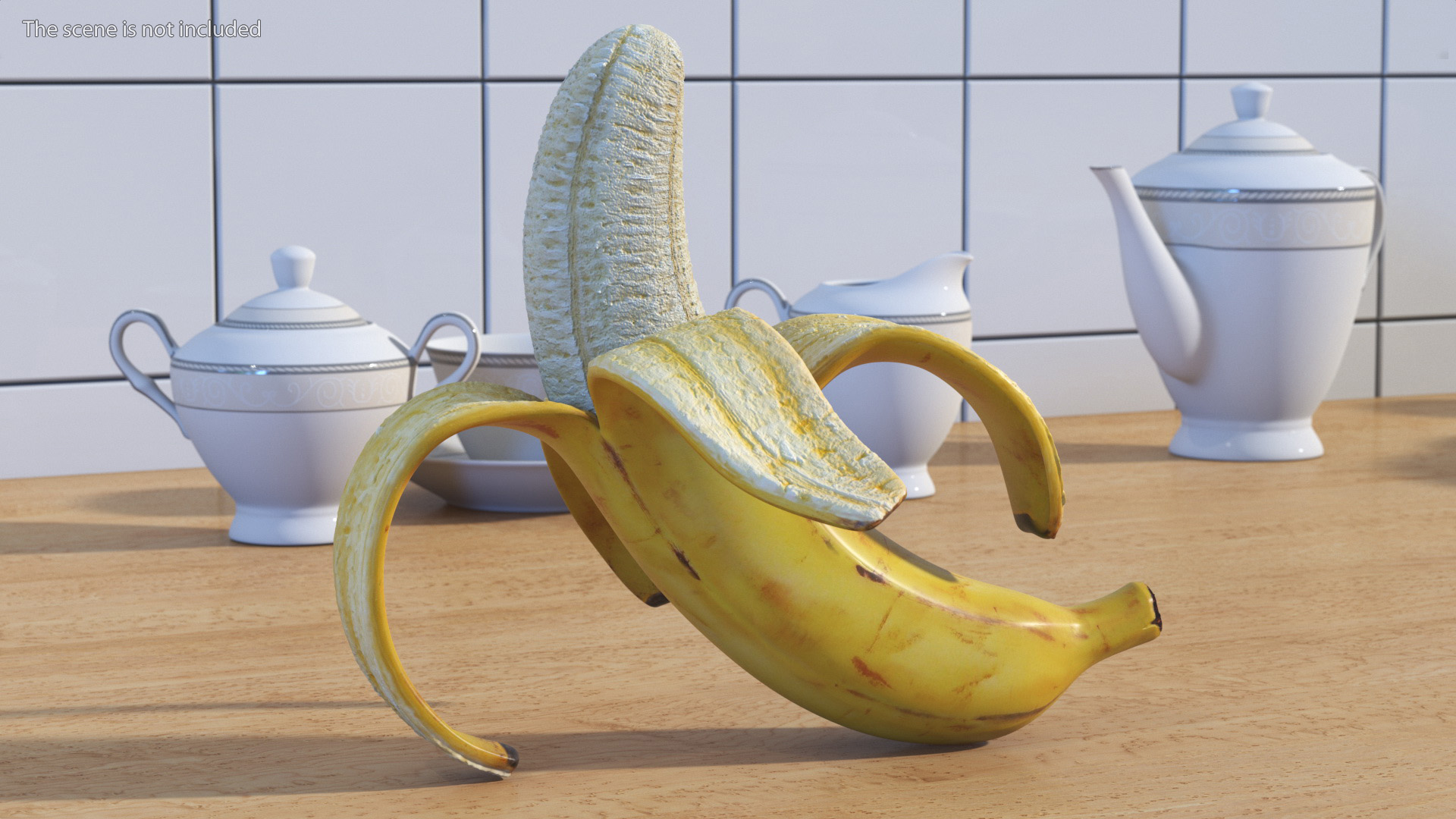 3D Peeled Banana With Brown Flecks