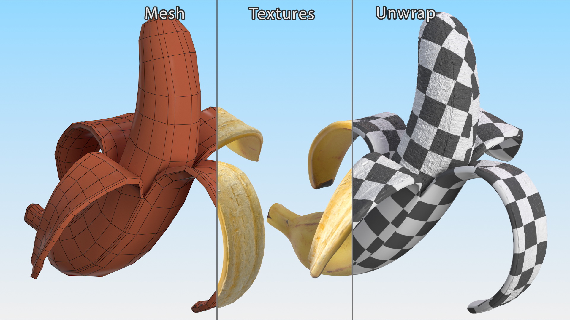3D Peeled Banana With Brown Flecks