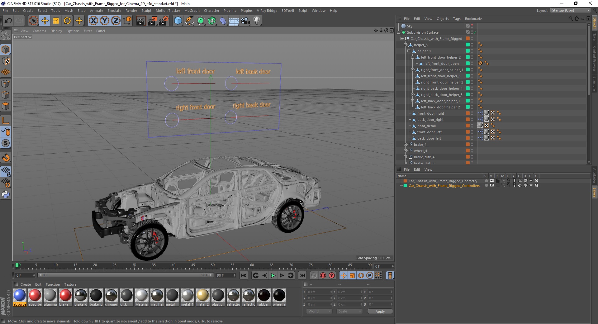 3D Car Chassis with Frame Rigged for Cinema 4D model