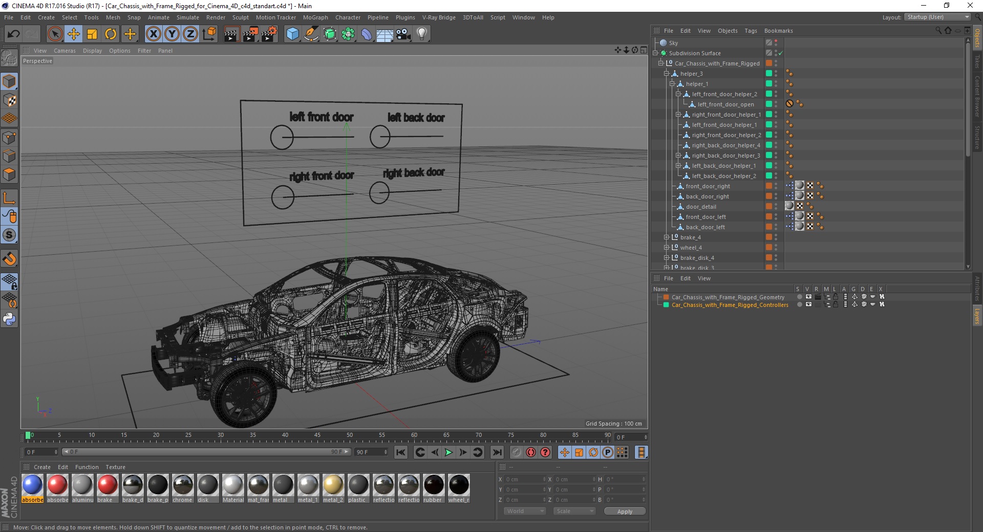 3D Car Chassis with Frame Rigged for Cinema 4D model