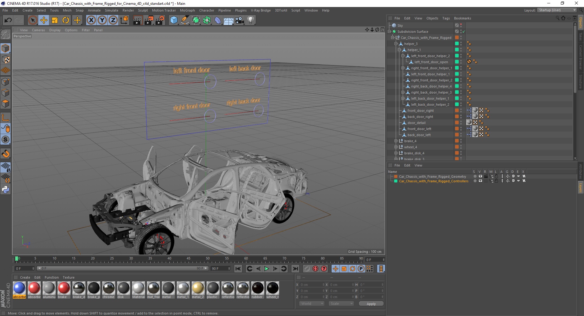 3D Car Chassis with Frame Rigged for Cinema 4D model