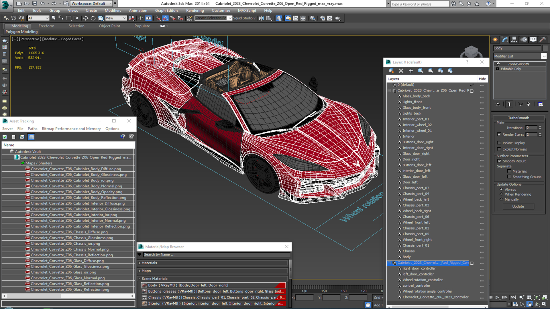 3D Cabriolet 2023 Chevrolet Corvette Z06 Open Red Rigged model