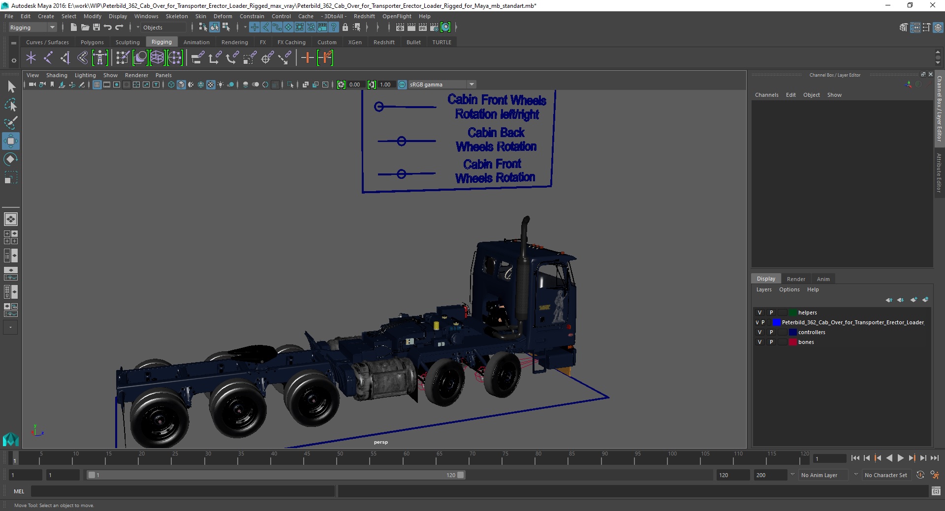 Peterbild 362 Cab Over for Transporter Erector Loader Rigged for Maya 3D model