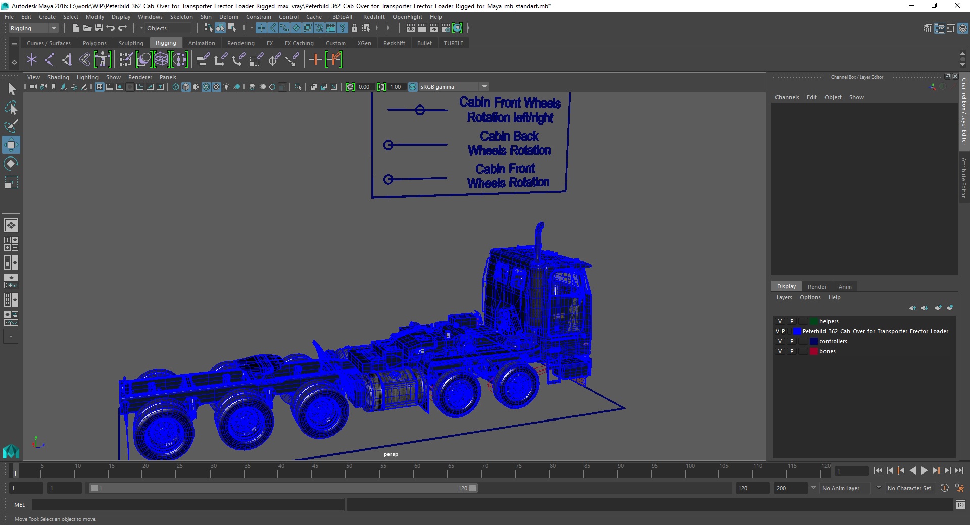 Peterbild 362 Cab Over for Transporter Erector Loader Rigged for Maya 3D model