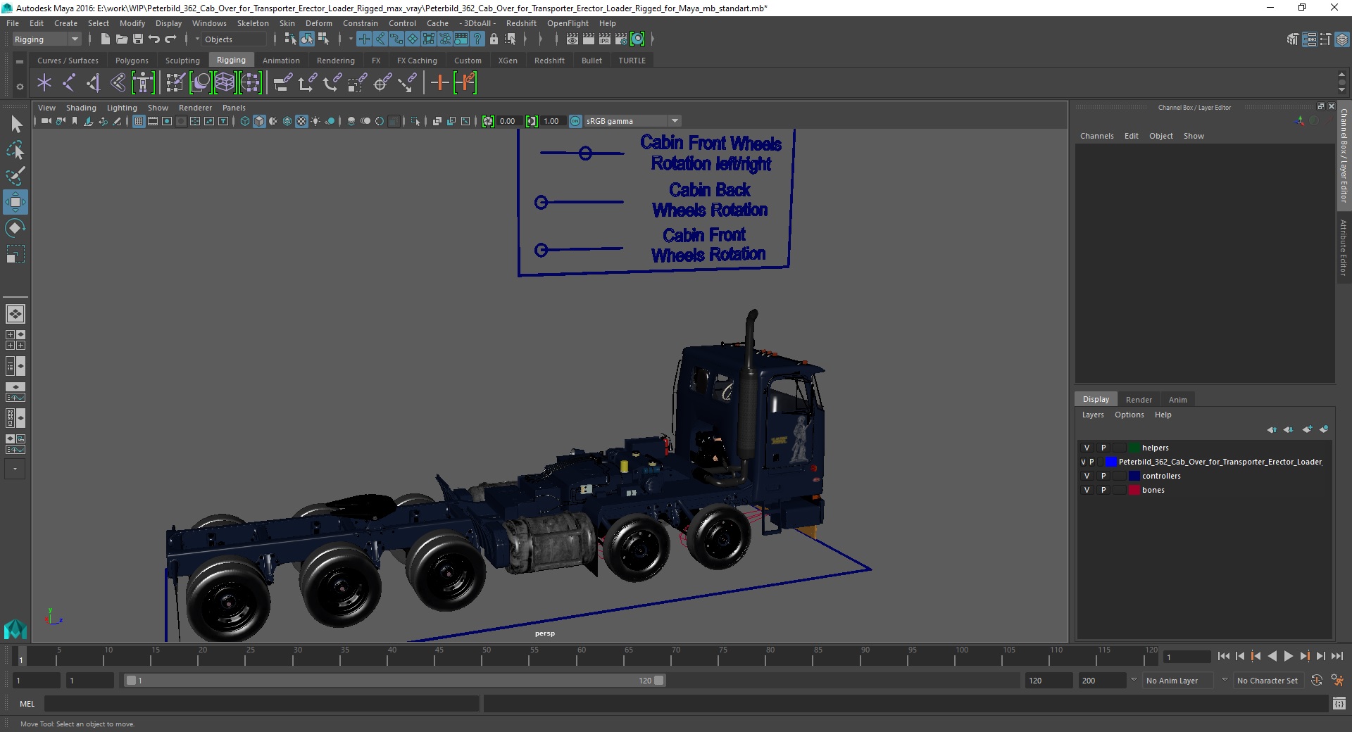 Peterbild 362 Cab Over for Transporter Erector Loader Rigged for Maya 3D model