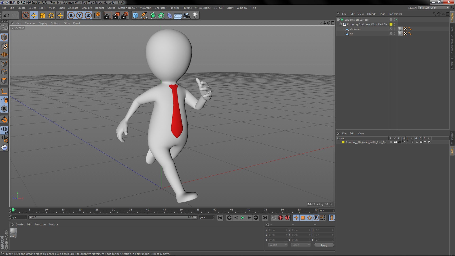 Running Stickman With Red Tie 3D model