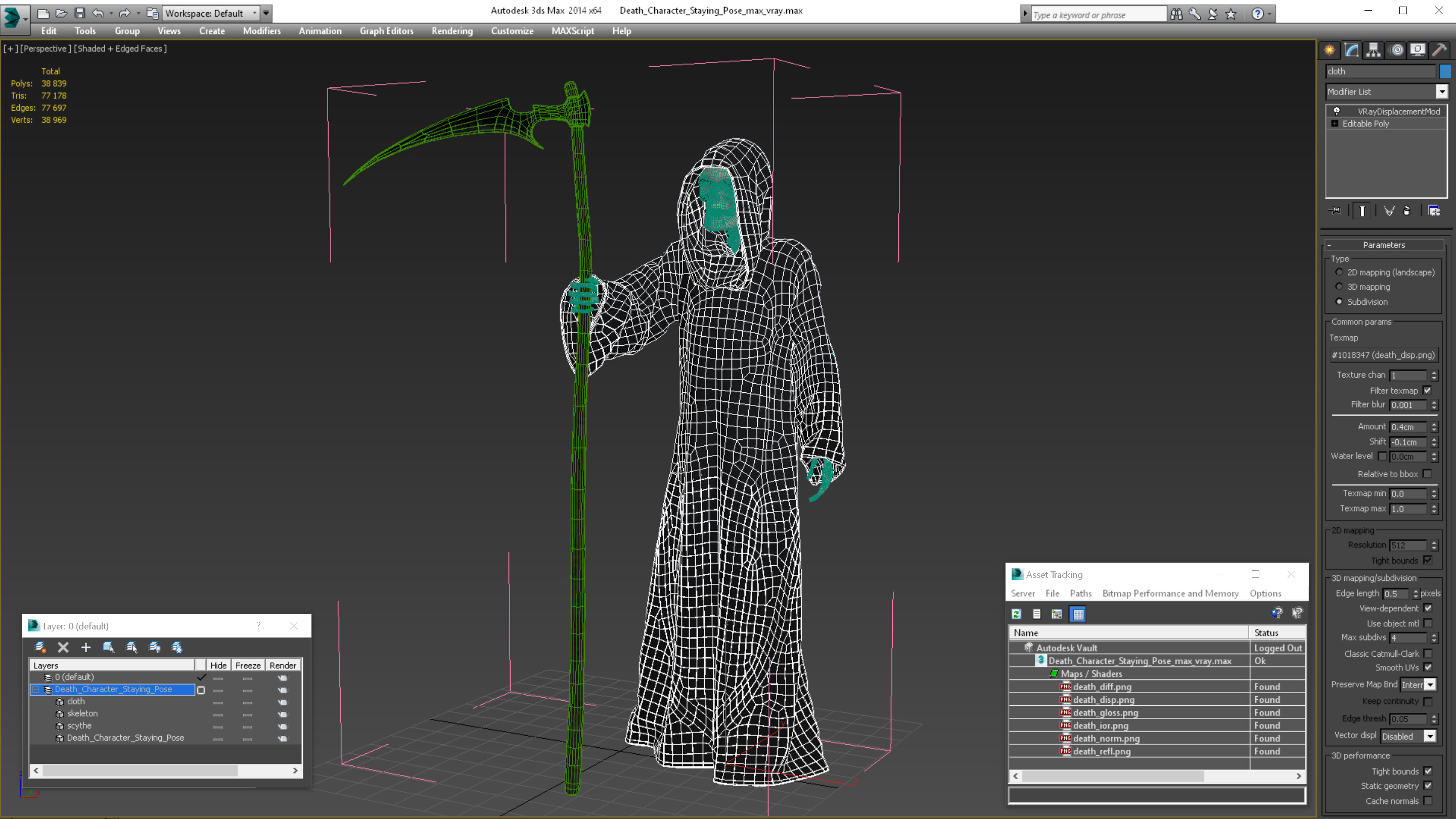 3D Death Character Staying Pose model
