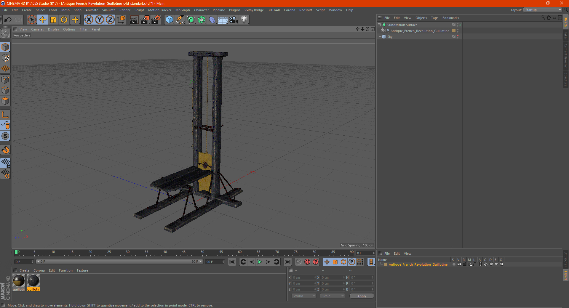 3D Antique French Revolution Guillotine