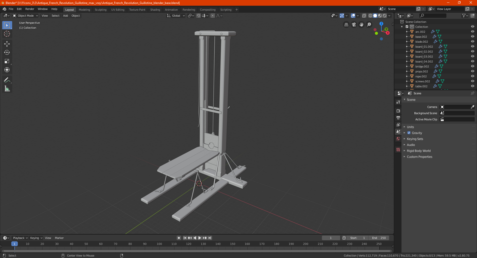 3D Antique French Revolution Guillotine