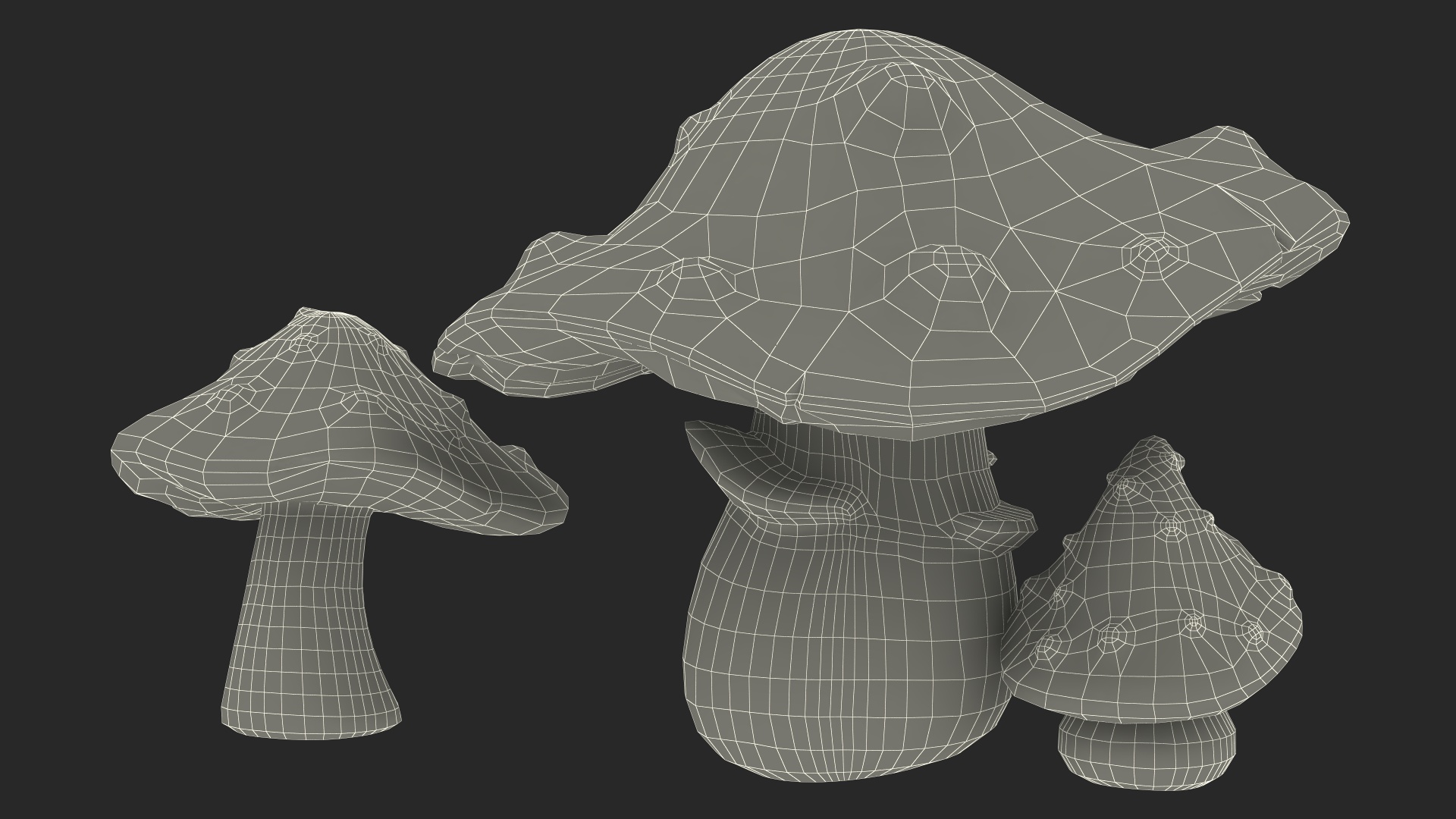 Amanita Cartoon Mushrooms 3 Pieces 3D model