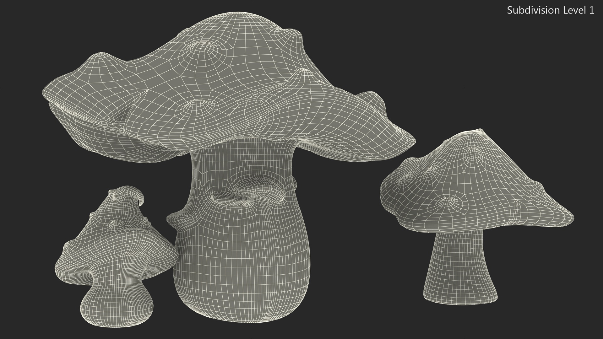 Amanita Cartoon Mushrooms 3 Pieces 3D model