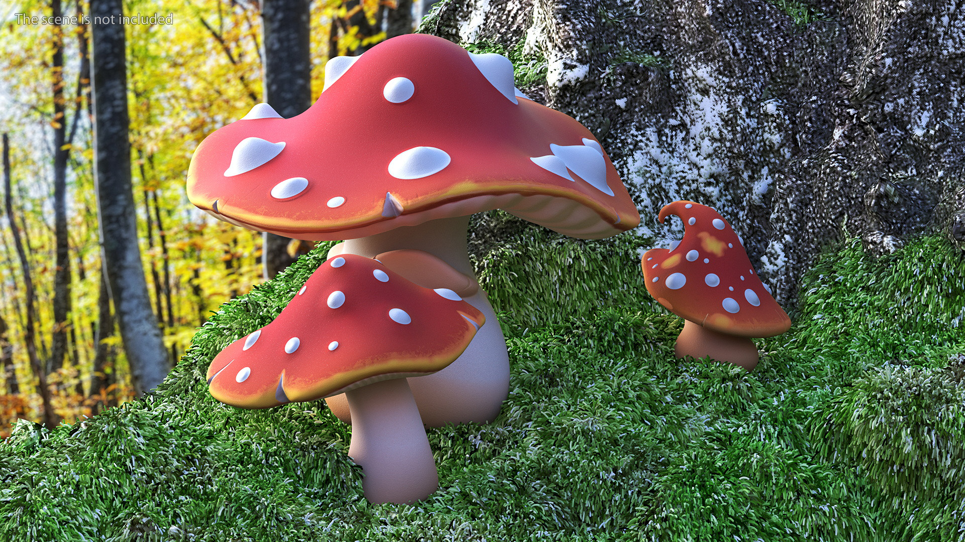 Amanita Cartoon Mushrooms 3 Pieces 3D model