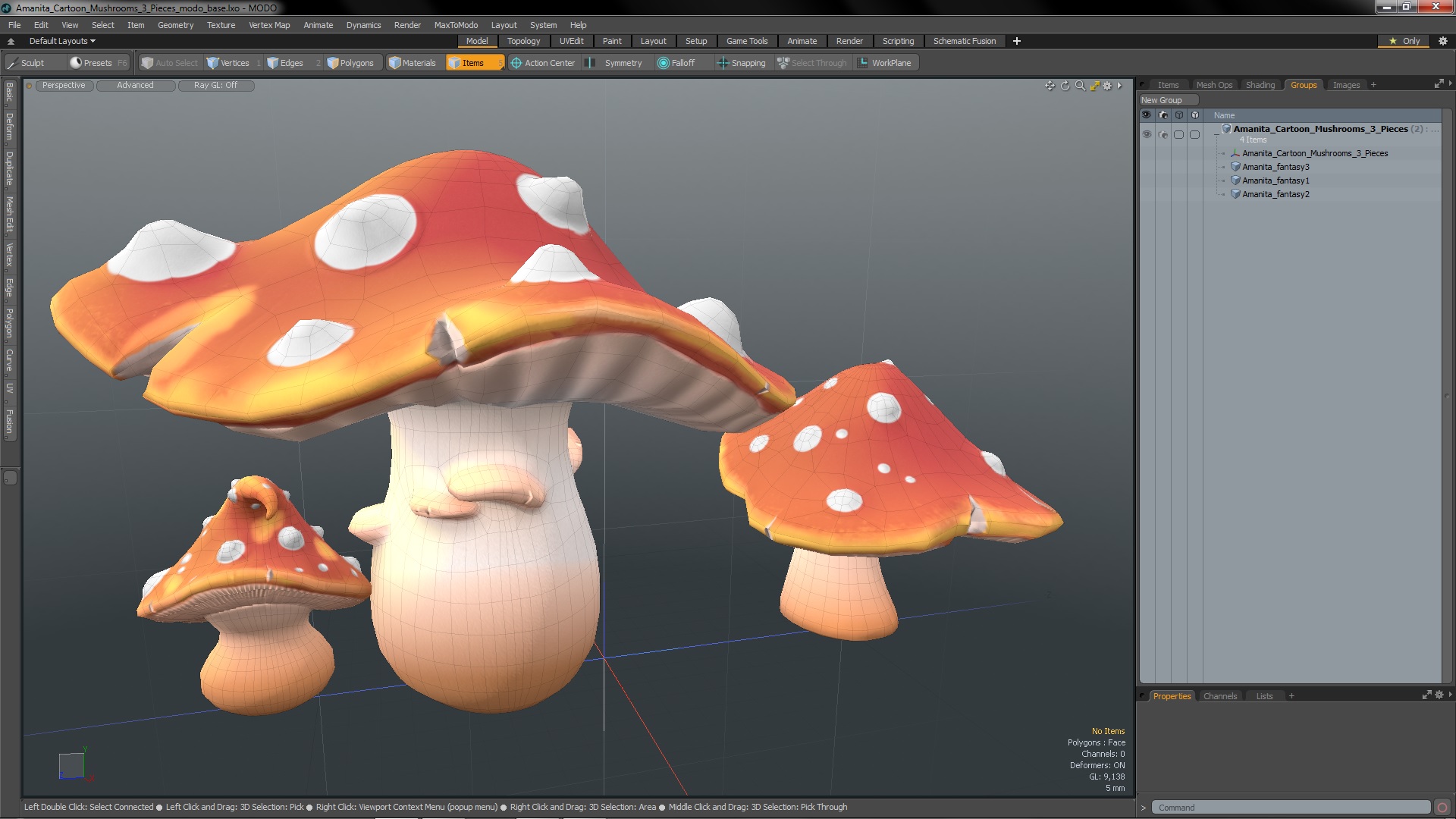 Amanita Cartoon Mushrooms 3 Pieces 3D model