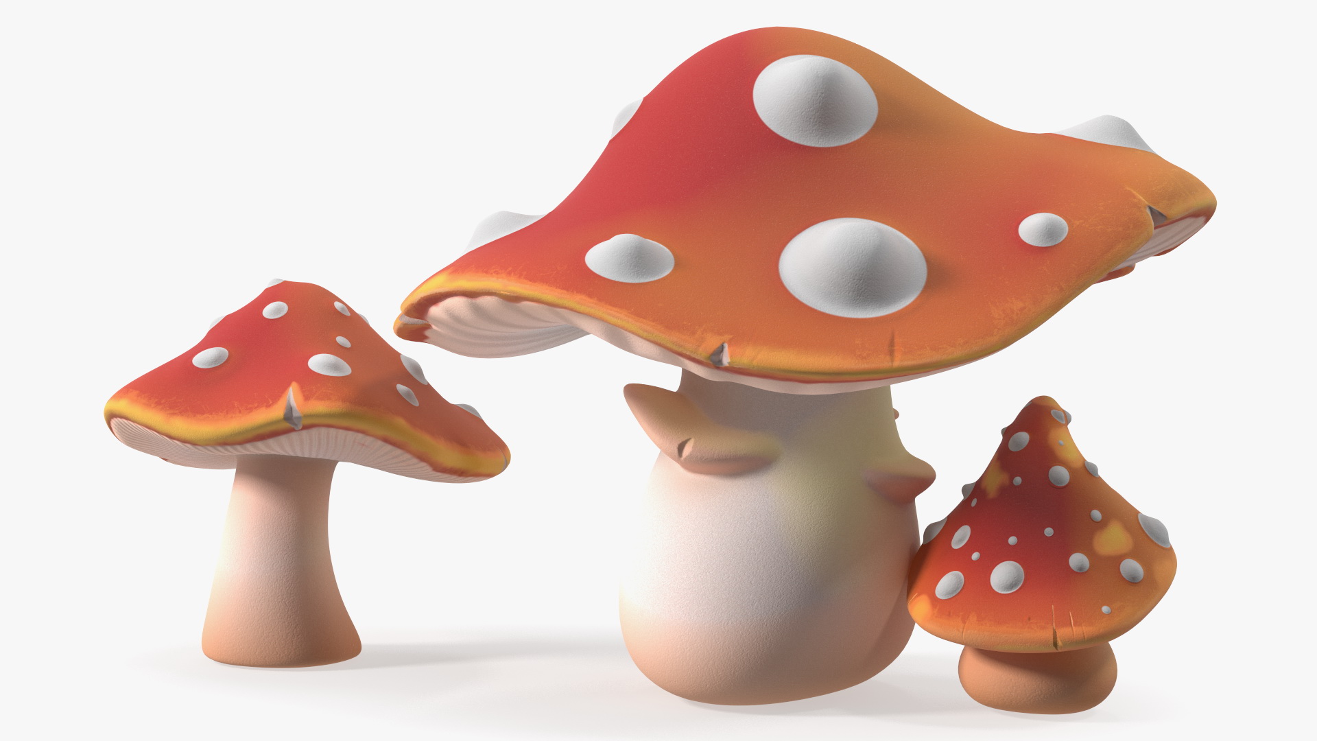 Amanita Cartoon Mushrooms 3 Pieces 3D model