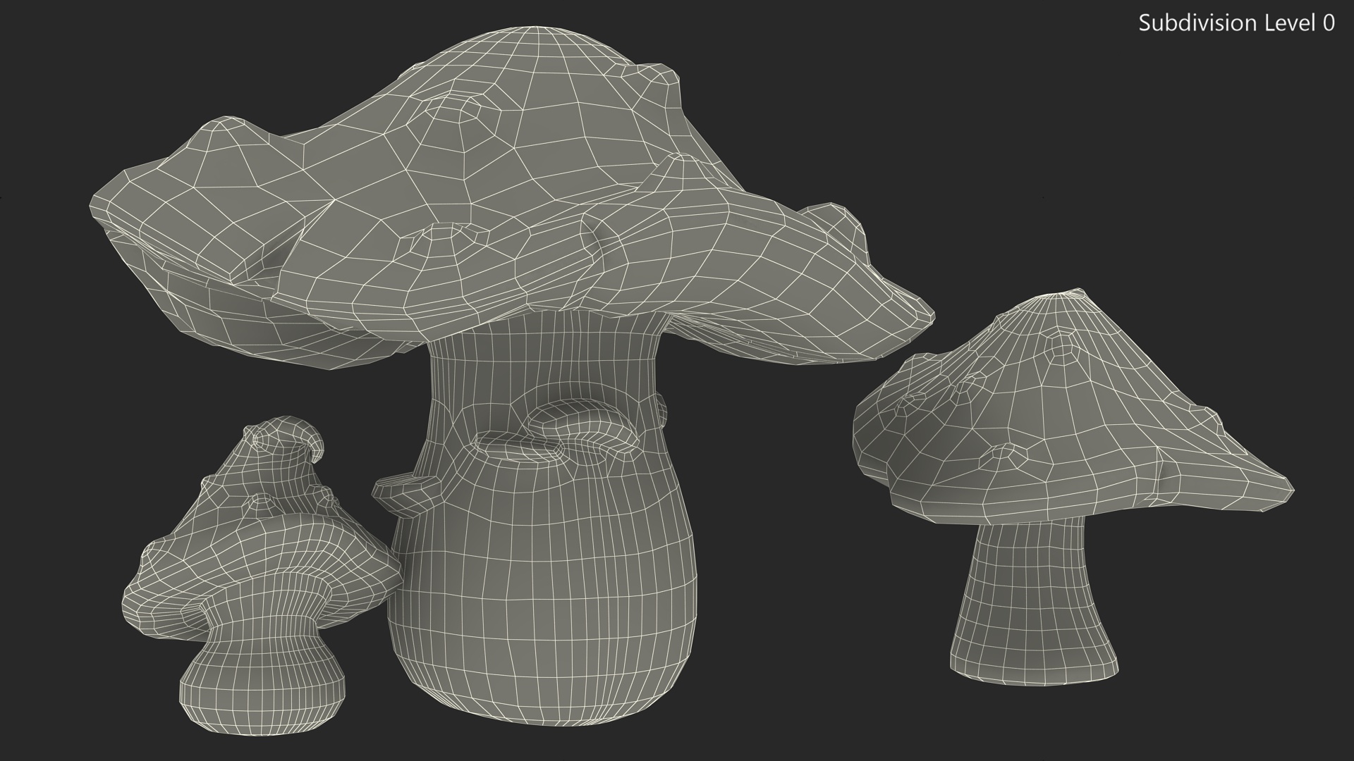 Amanita Cartoon Mushrooms 3 Pieces 3D model