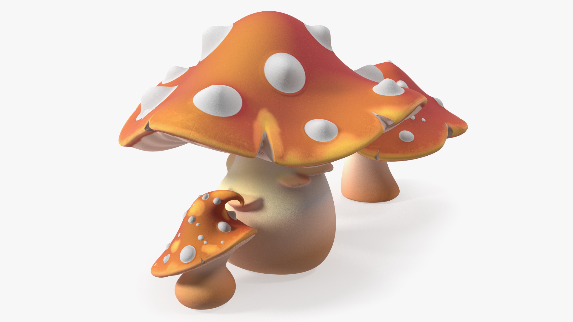 Amanita Cartoon Mushrooms 3 Pieces 3D model