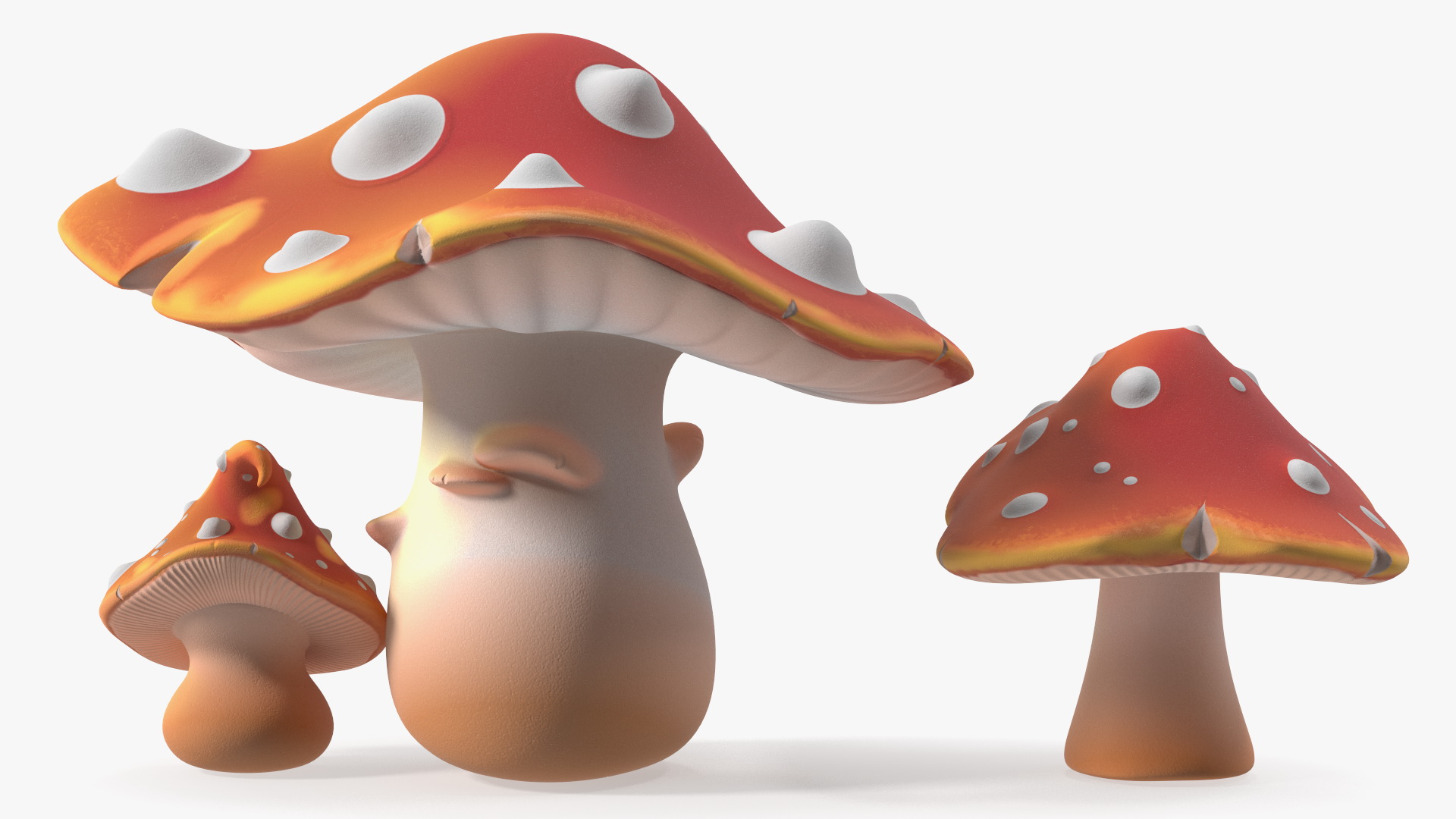 Amanita Cartoon Mushrooms 3 Pieces 3D model