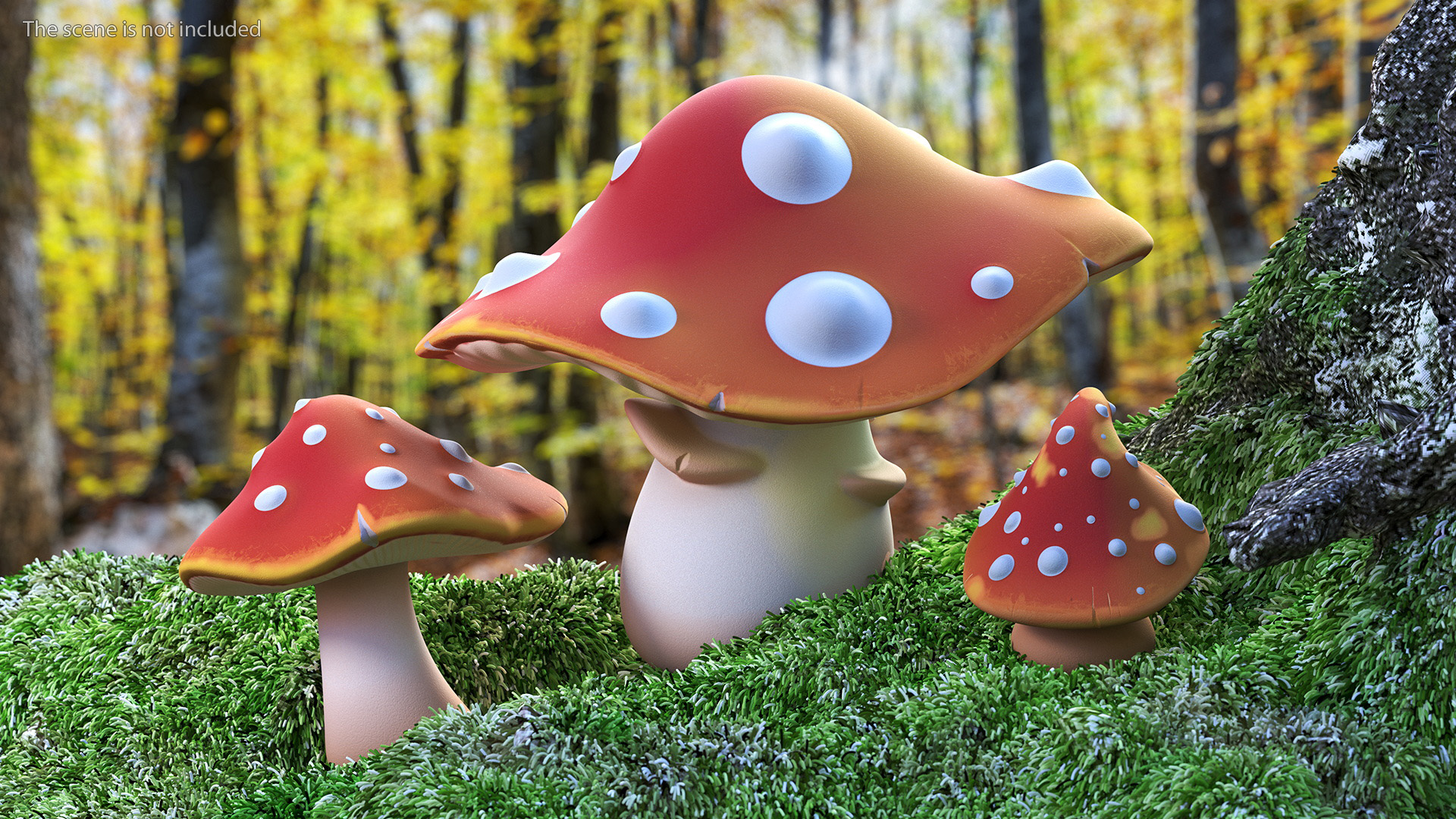 Amanita Cartoon Mushrooms 3 Pieces 3D model