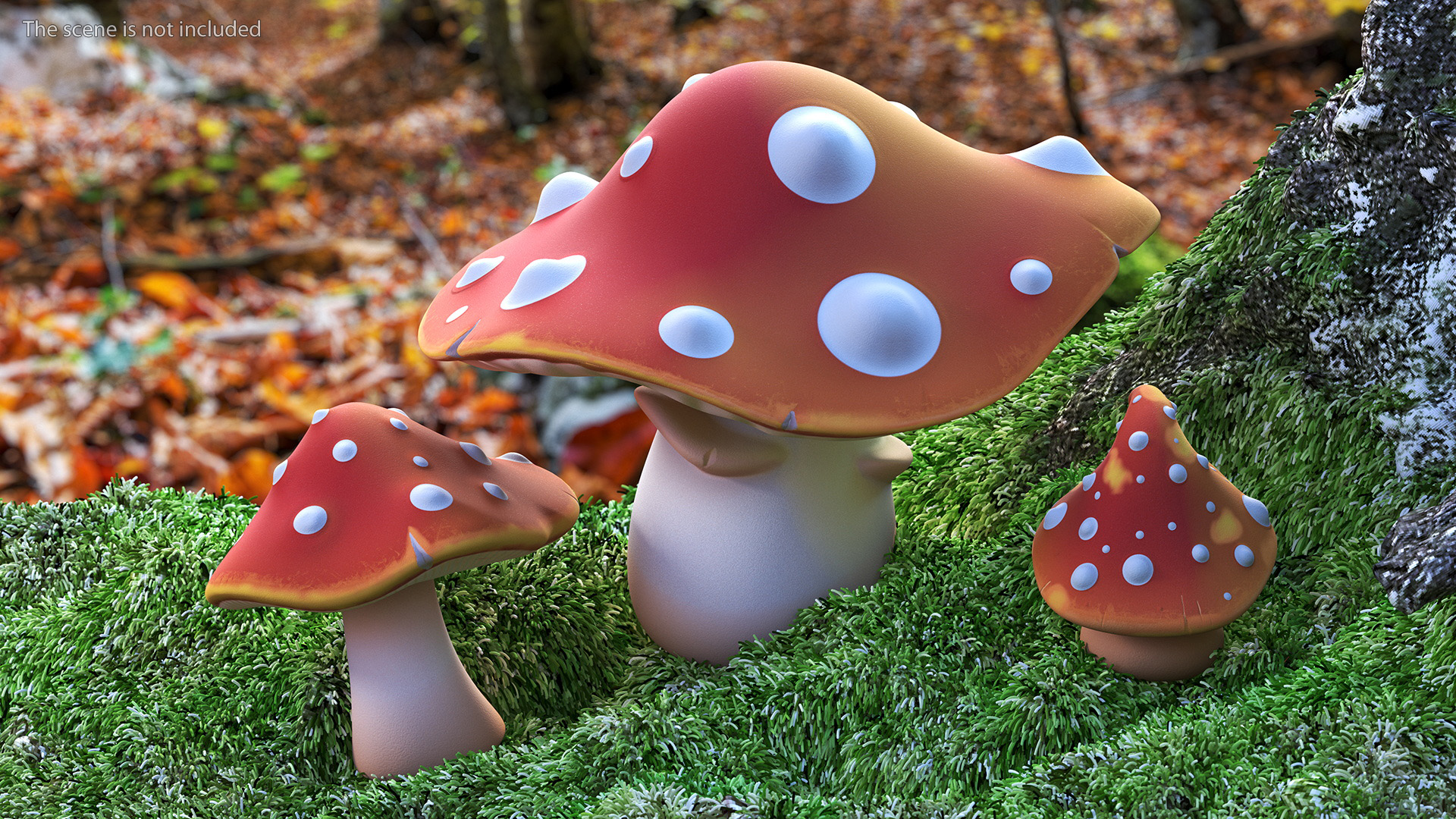 Amanita Cartoon Mushrooms 3 Pieces 3D model