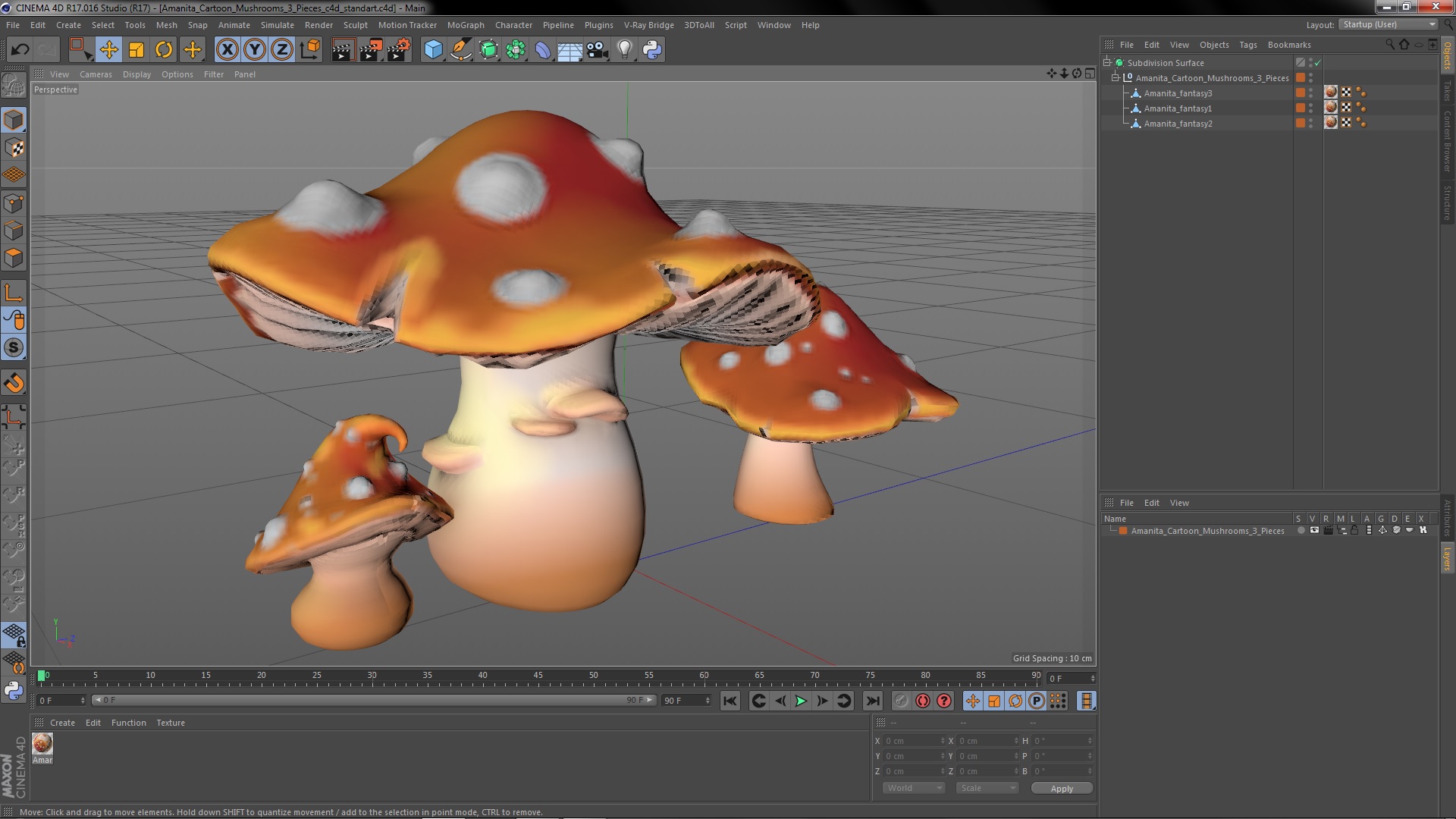 Amanita Cartoon Mushrooms 3 Pieces 3D model
