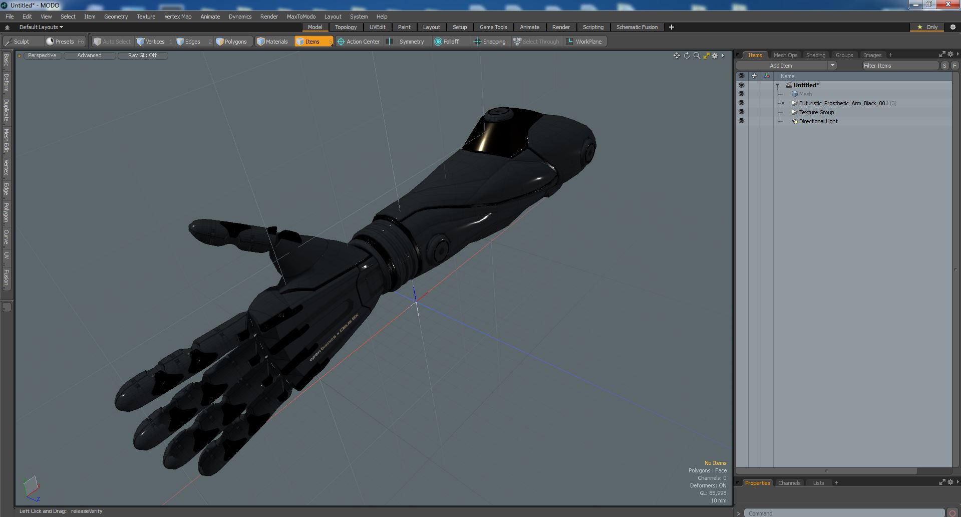 3D Futuristic Prosthetic Arm Black