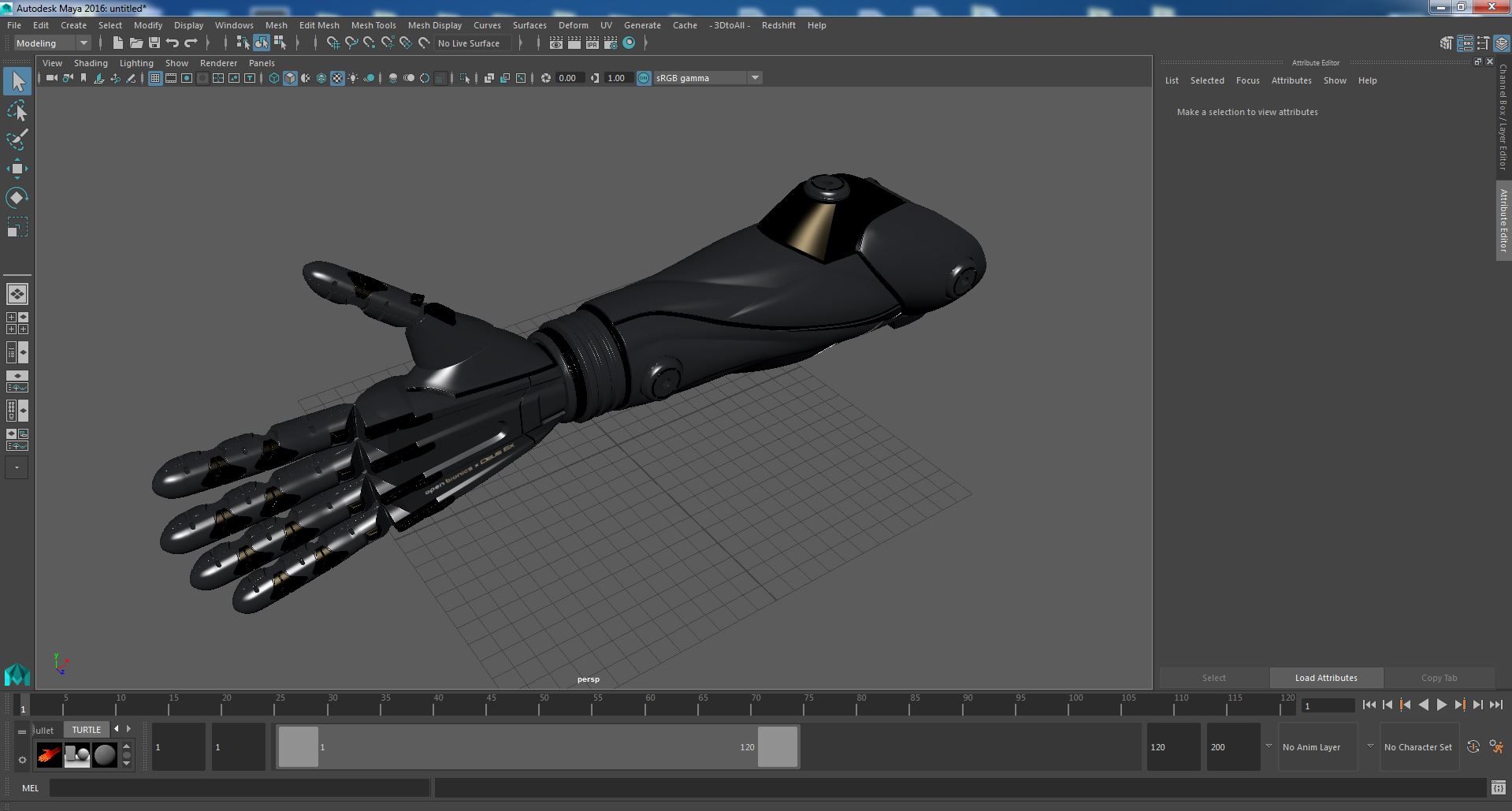 3D Futuristic Prosthetic Arm Black