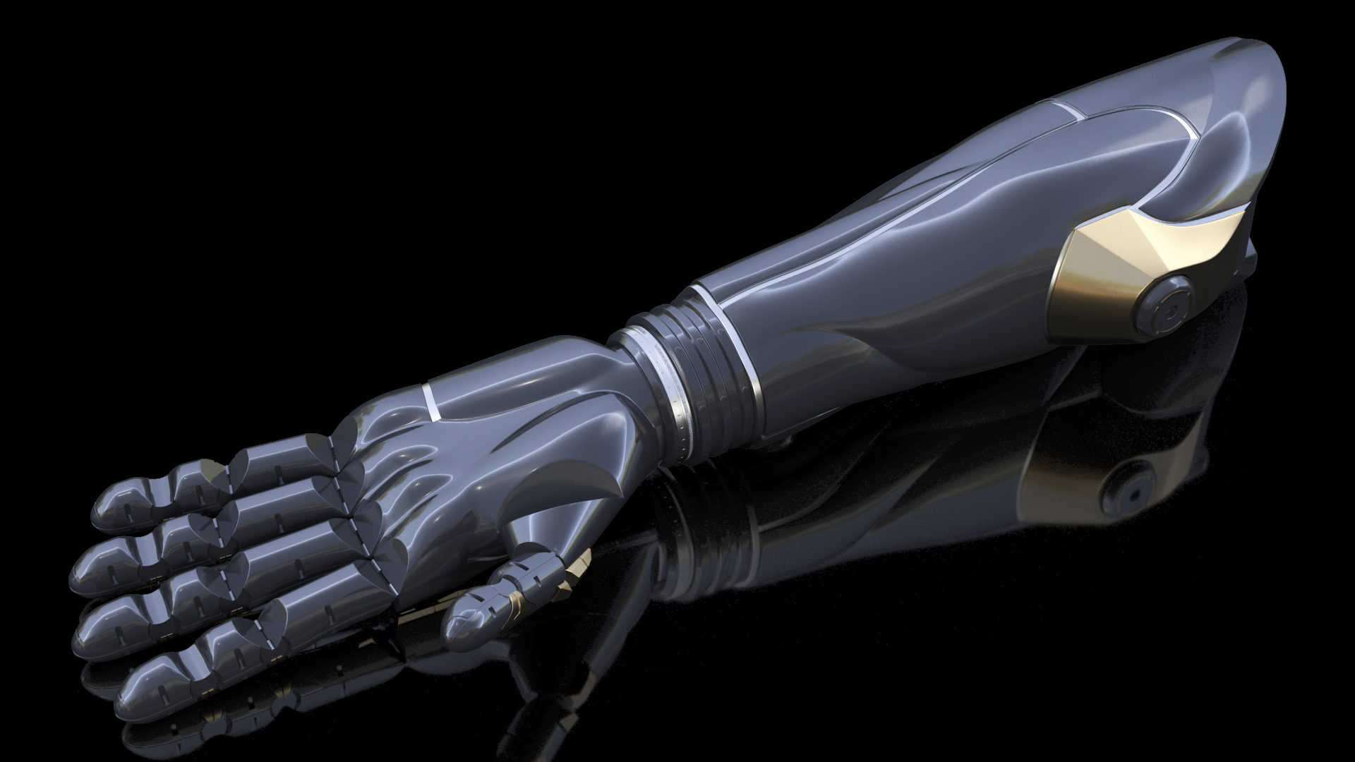 3D Futuristic Prosthetic Arm Black