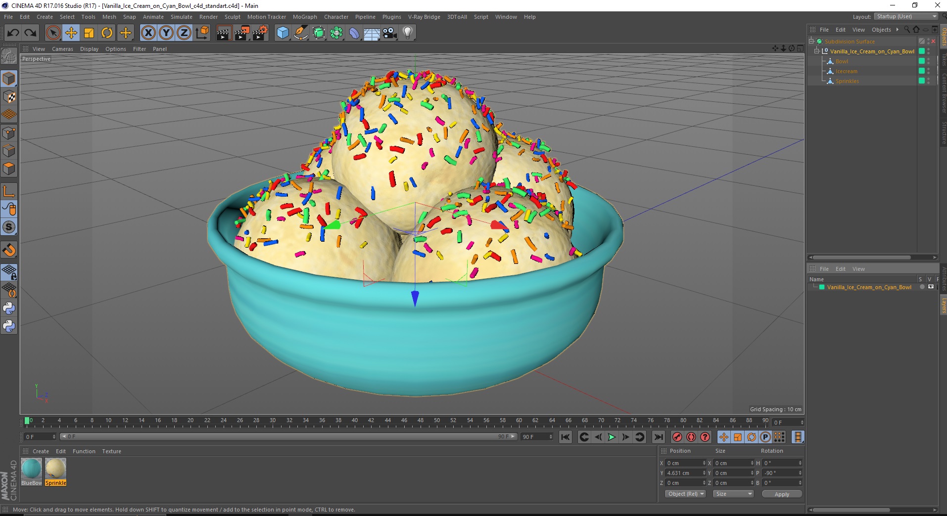3D model Vanilla Ice Cream on Cyan Bowl
