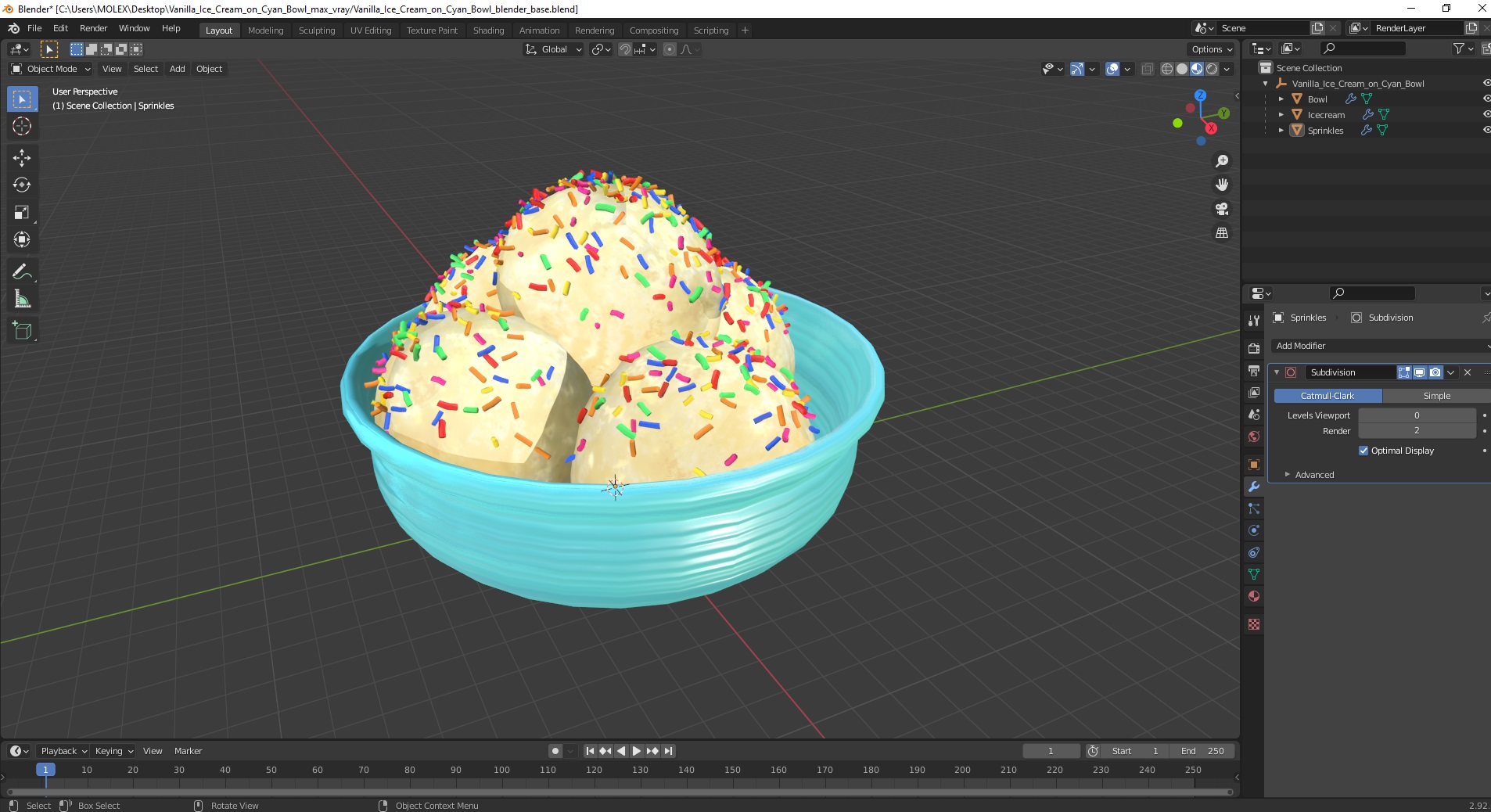 3D model Vanilla Ice Cream on Cyan Bowl